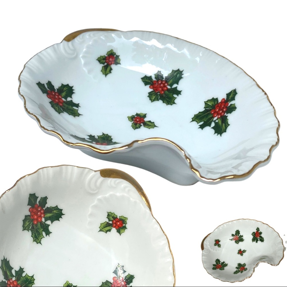 VINTAGE CHRISTMAS BOWL HOLLY BERRIES LEFTON #7948